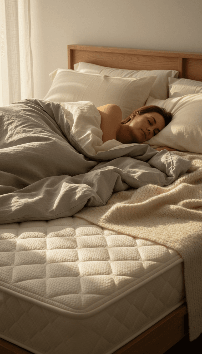 Pessoa dormindo pacificamente em quarto claro com luz natural da manhã